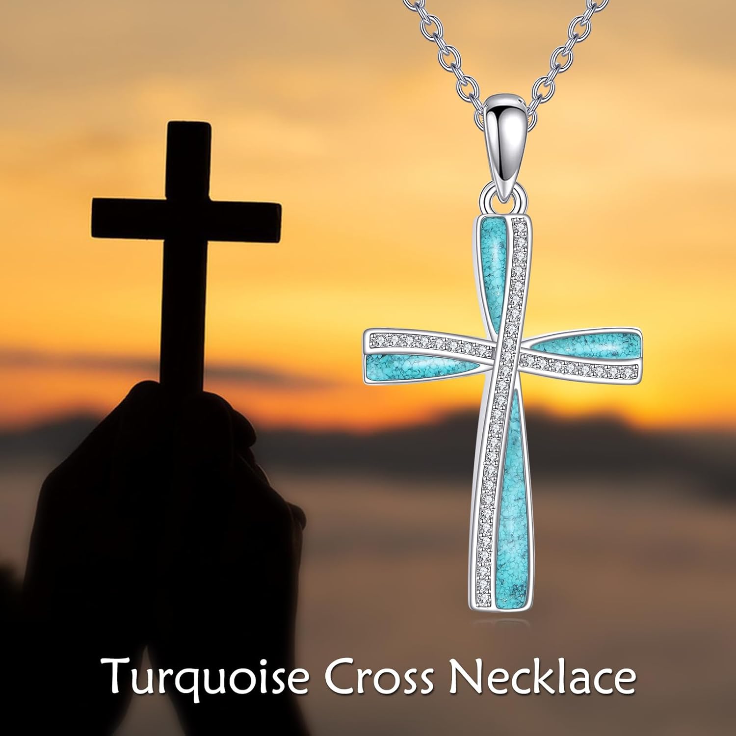 Cross Necklace S925 Sterling Silver Turquoise/Opal/Abalone Shell Cross CZ Pendant Necklaces Faith Jewelry Gift For Women Female Lover - Image 4