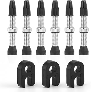 QWORK Presta Valve Stem Kit, 9 Pieces 40mm Tubeless Valve Stem Kit with 3 Valve Core Removers for Bicycles and Road Bike Tubeless Rims Pair, No Leak Tubeless Presta Valve Stems