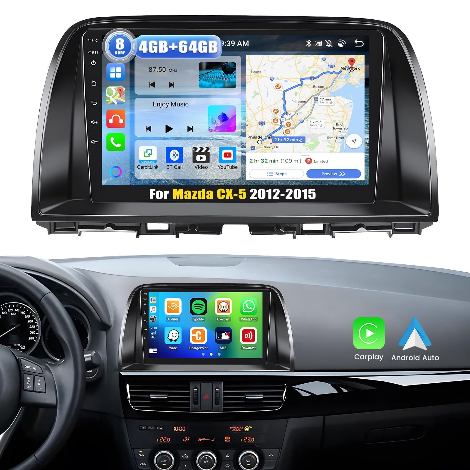 8 núcleos 4G + 64G] Android 13 estéreo automotivo para Mazda CX-5