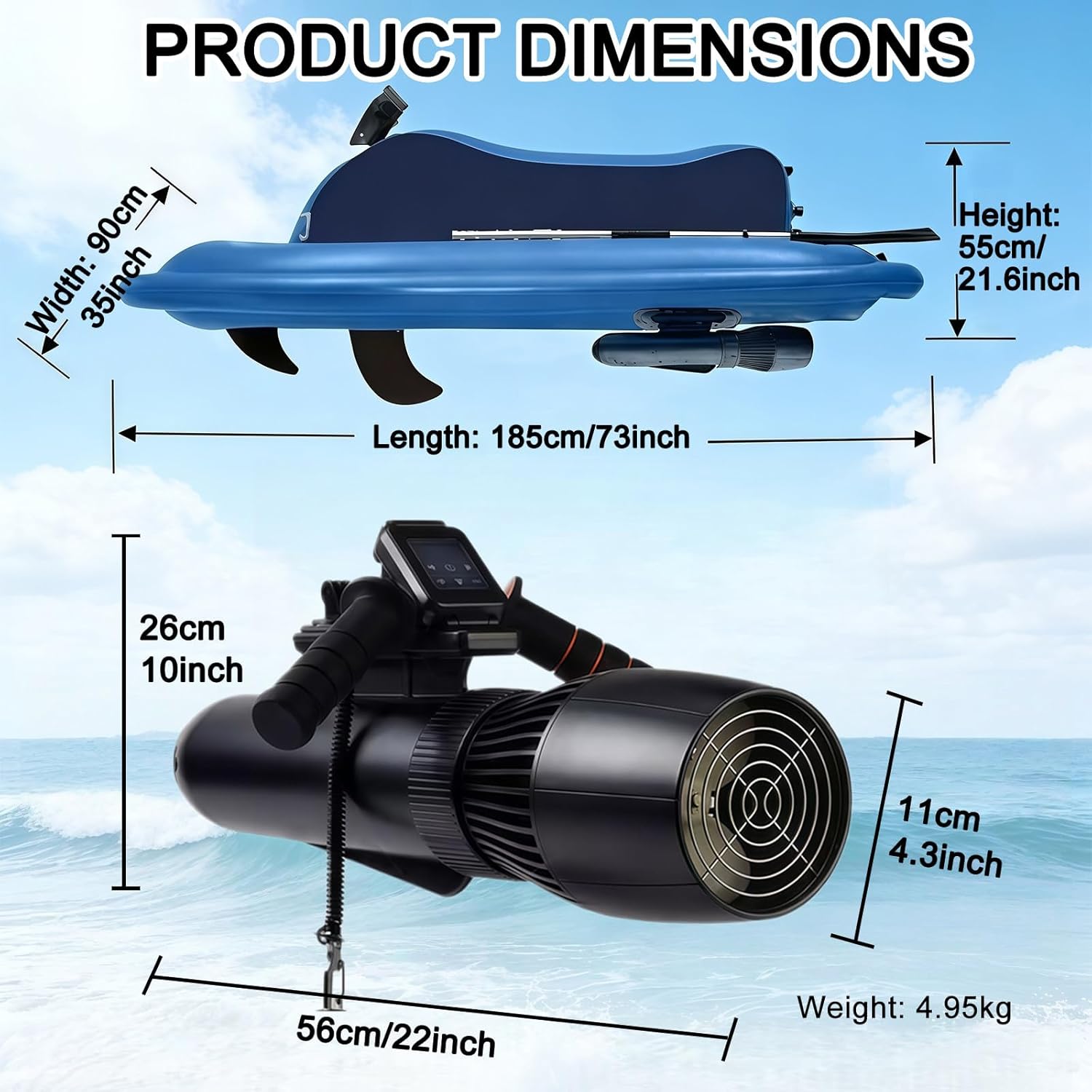 2-Person Inflatable Jet Boat w/Underwater Scooter, 9 Speeds,3-9km/H, 130min Runtime, 40m Diving Depth, Anti-Collision Dual-Fin Design,for Adults & Kids, Diving, Swimming, Kayaking Yellow