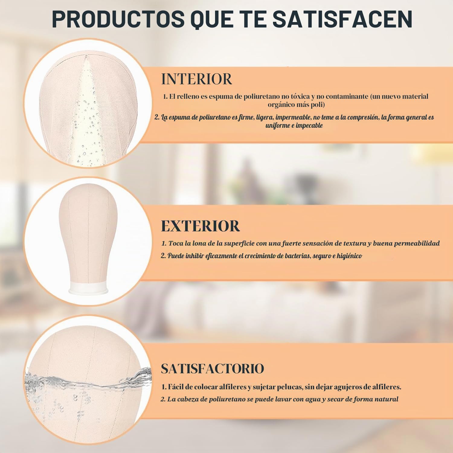 Cabeza de Peluca de 55 cm, Cabeza de Maniquí de Lona con 160 cm Soporte para Confección de Pelucas, Exhibición, Cabeza para Peinar con Abrazadera de Mesa,T-Pins,Gorro de Peluca, Beige