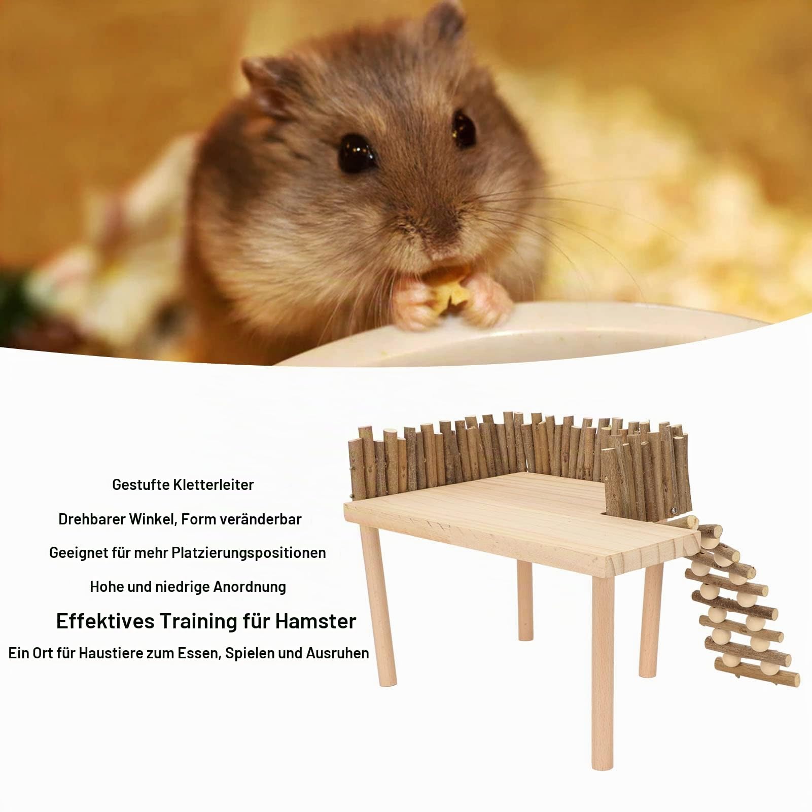 Tnfeeon Nager Spielplatz Set, Kletterset mit Stufen, Aktivitätsbrett aus Natürlichem Holz für Hamsterkäfig, Eichhörnchen und Meerschweinchen