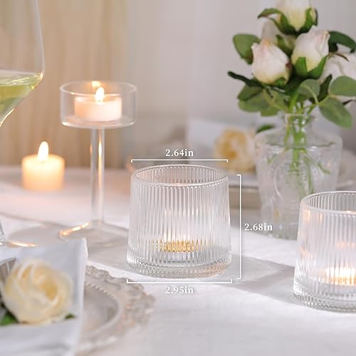 Miniatura 6 de DARJEN Portavelas votivas transparentes acanaladas, paquete de 6 portavelas de vidrio para centro de mesa, decoración del hogar, decoración de boda,