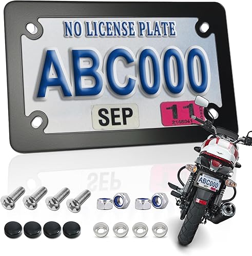Marco para placa de matrícula de motocicleta, soporte de placa de acero inoxidable mate negro mate, 4 agujeros, soporte de metal resistente, 1