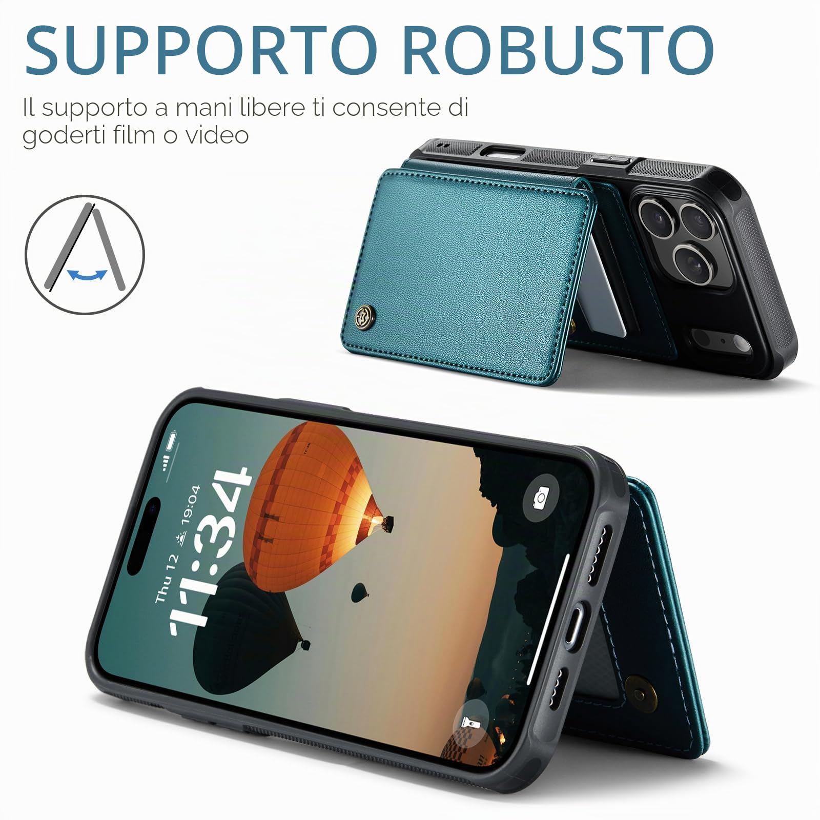 UEEBAI Custodia a portafoglio per iPhone 17 Pro Max, con blocco RFID, scomparti per carte di credito, in pelle PU, con cavalletto, chiusura magnetica, antiurto, unisex, blu