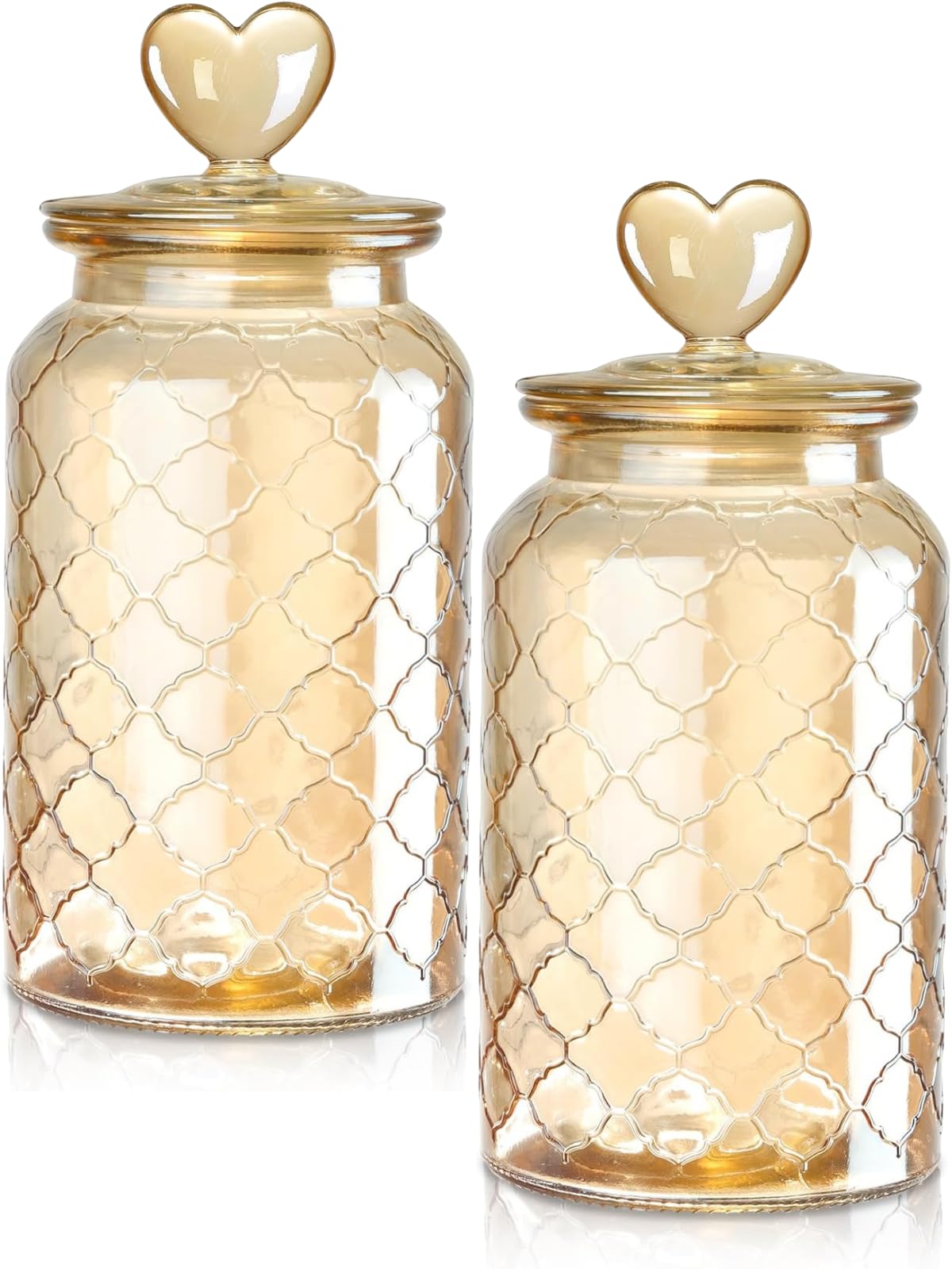 Glazeal 2pcs Glass Candy Jars 45 oz with Airtight Lid, 1350ml Decorative Heart Container Jar Vintage Glass Jars for Food Storage Canister Containers