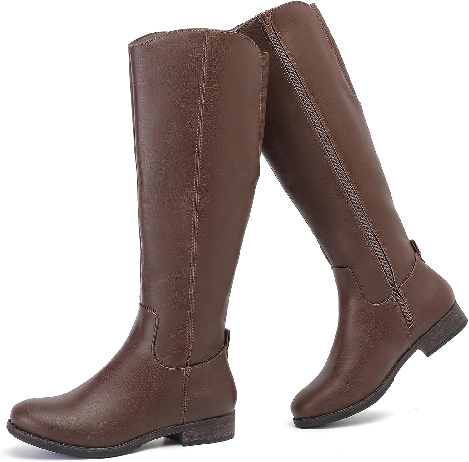 Women's Knee High Boots Stylish Comfort Round Toe Tall Riding Combat Boot Classic Fashion Fall Winter Boots for Women. 7 Brown Pu 909