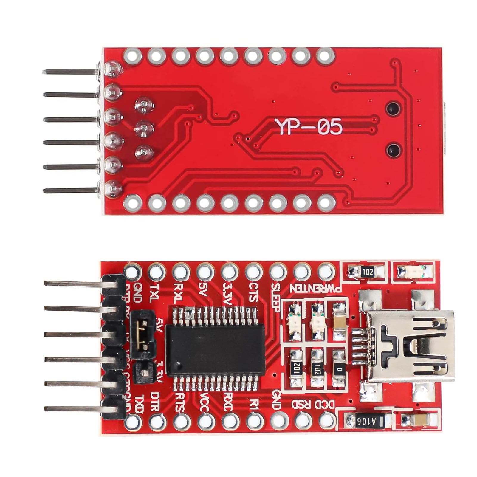 FTDI 232RL Mini USB Vers TTL Adaptateur 3.3V 5V - Module Série Compatible Arduino (2 PCS)