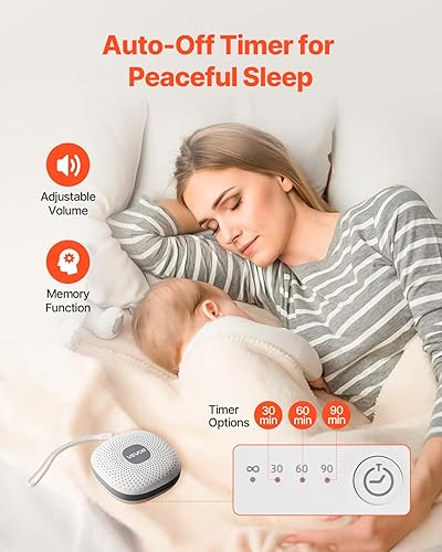 Miniatura 5 de VEVOR Máquina de sonido, 21 sonidos relajantes para dormir, máquina de sonido de ruido blanco portátil y colgante 3 en 1 con temporizador de apagado