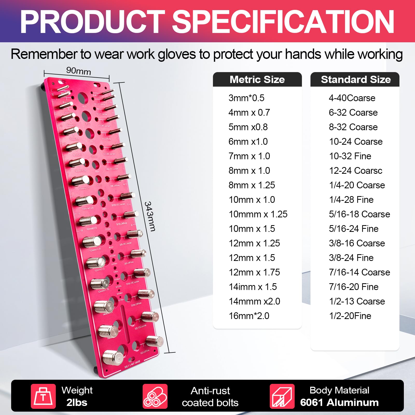 Nut and Bolt Thread Checker - SAE & Metric -5