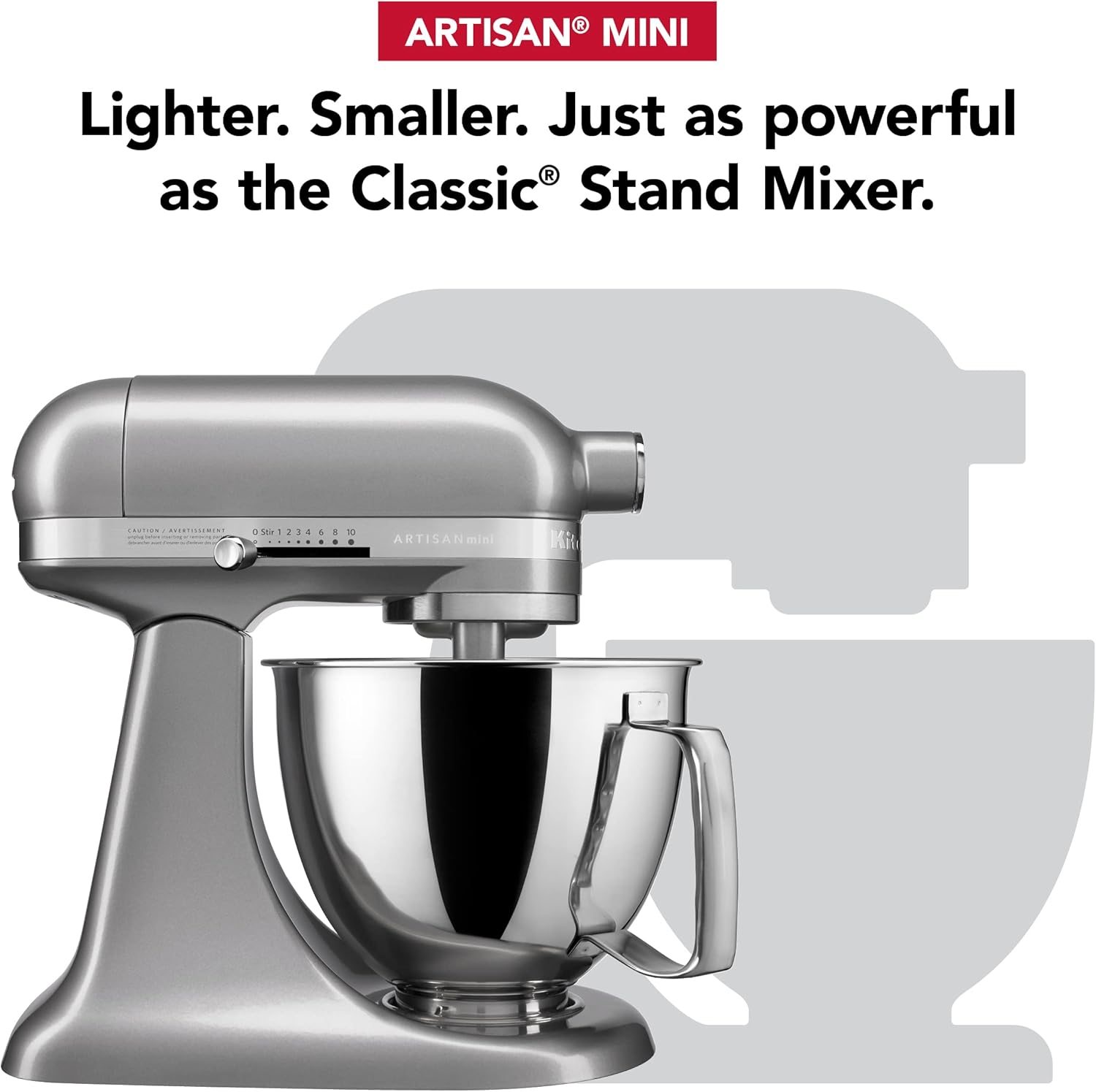 Comparison of KitchenAid Artisan Mini and Classic Stand Mixer sizes