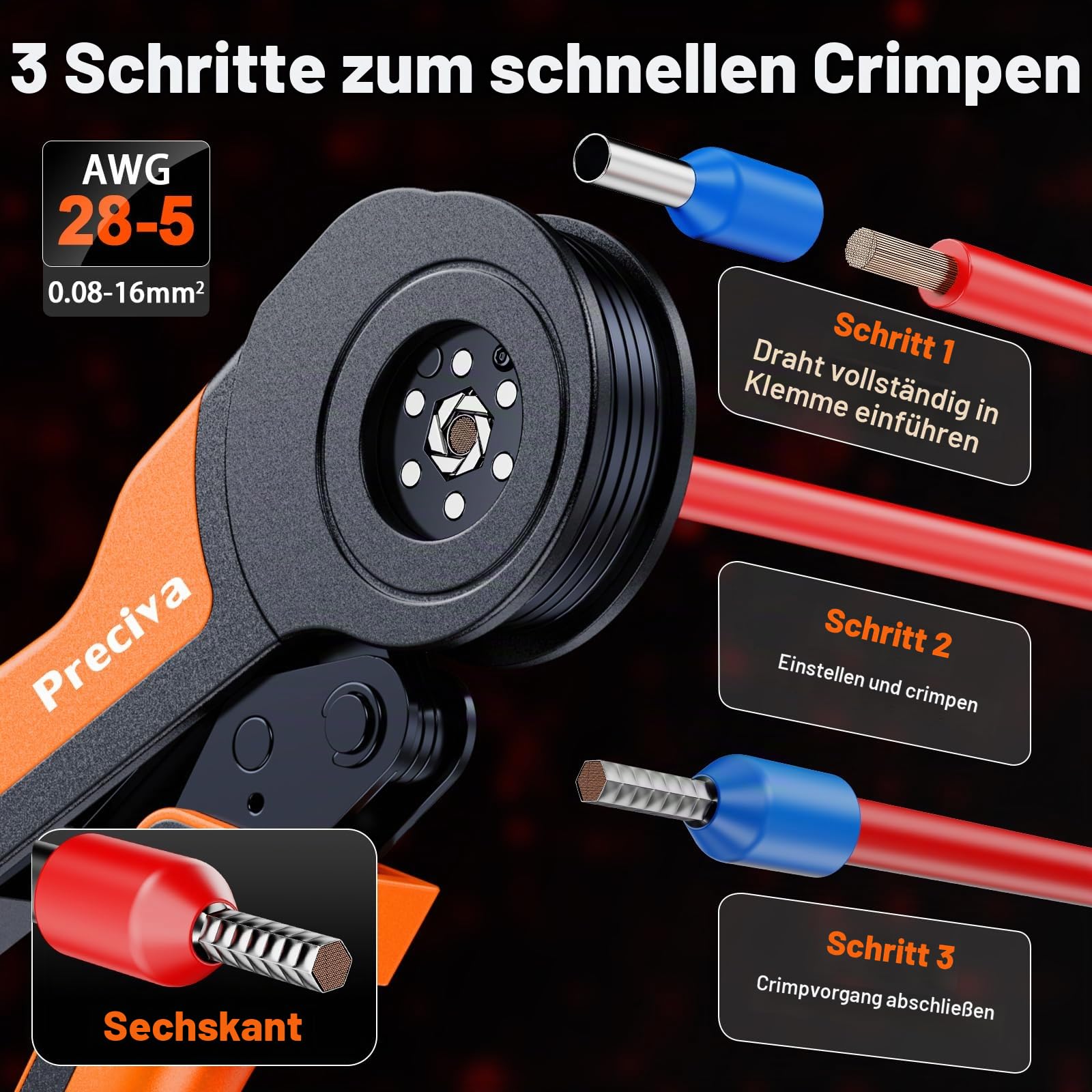 Preciva Crimpzange Aderendhülsen Set für große Hände, Aderendhülsenzange Set mit Aufbewahrungsbox, 1400 Stück Einzelschlaufenhülsen 0,08-16mm² für Heimwerker und Industrie