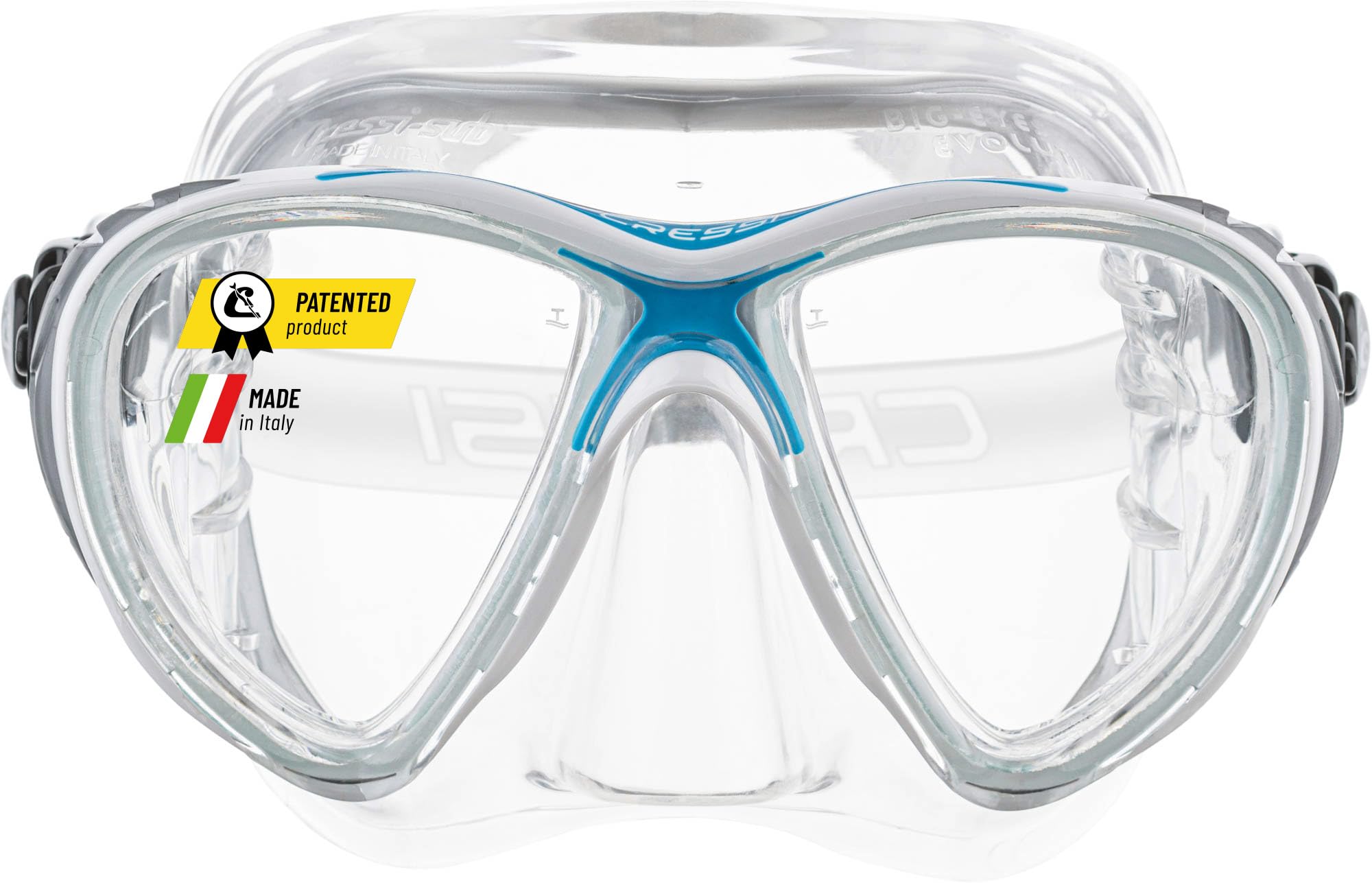Cressi Big Eyes Evolution Crystal Mask - Revolutionary Adult Diving and Snorkeling Mask Crystal Silicone, Transparent/Blue White, One Size