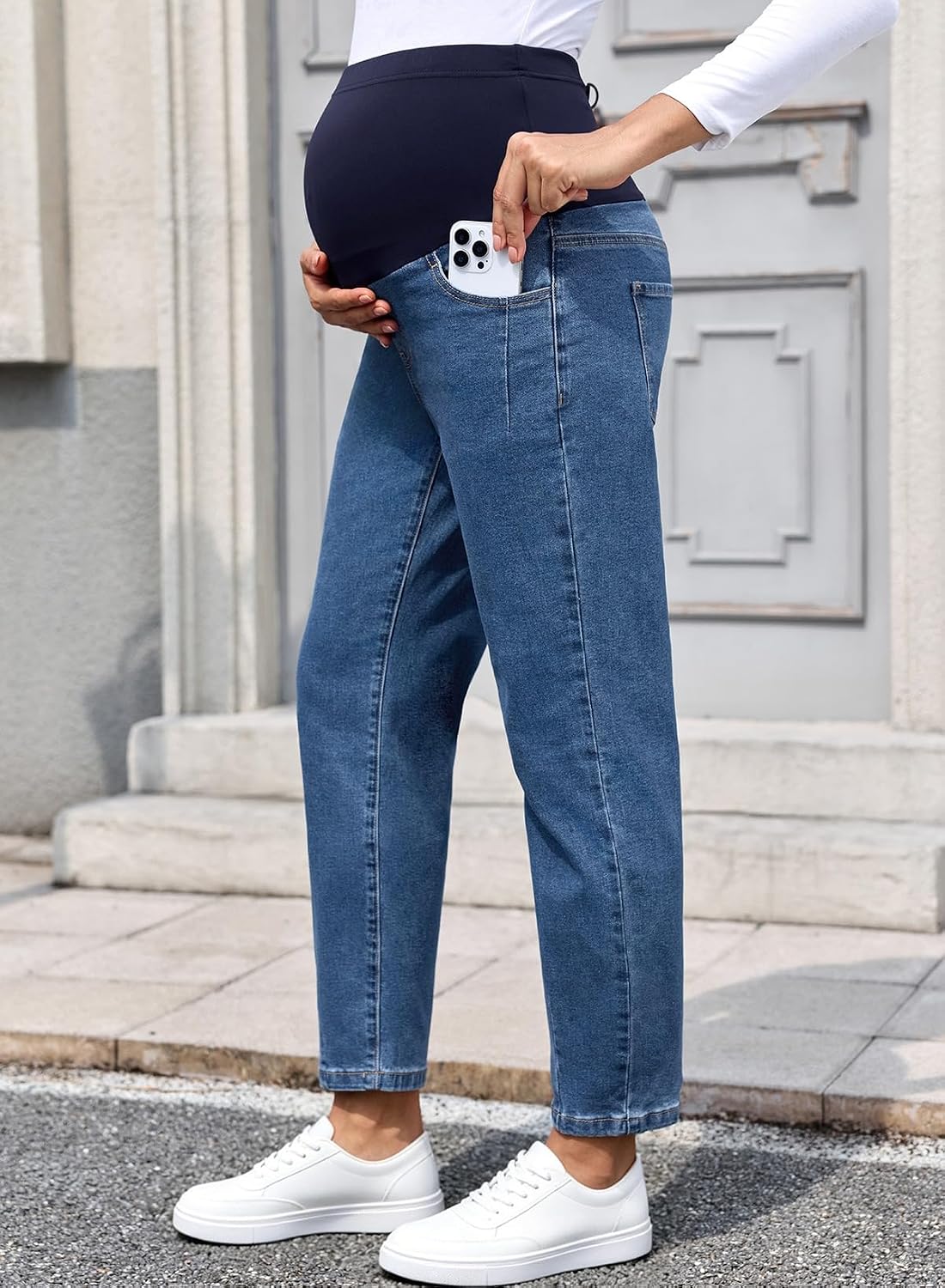 BLENCOT Over The Belly Maternity Jeans Straight Leg Stretch Real Teal S