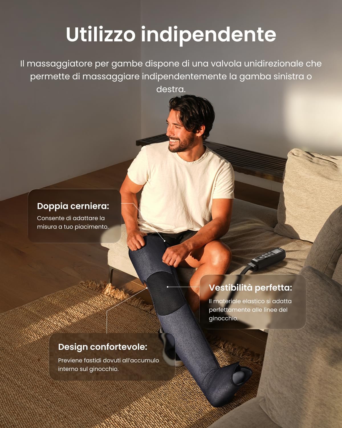 RENPHO Massaggiatore Gambe a Compressione d’Aria, Regalo Festa Della Mamma, per Massaggiare e Rilassare Polpacci e Cosce, 6 Modalità & 5 Intensità, Massaggio Gambe a Copertura Totale 360°