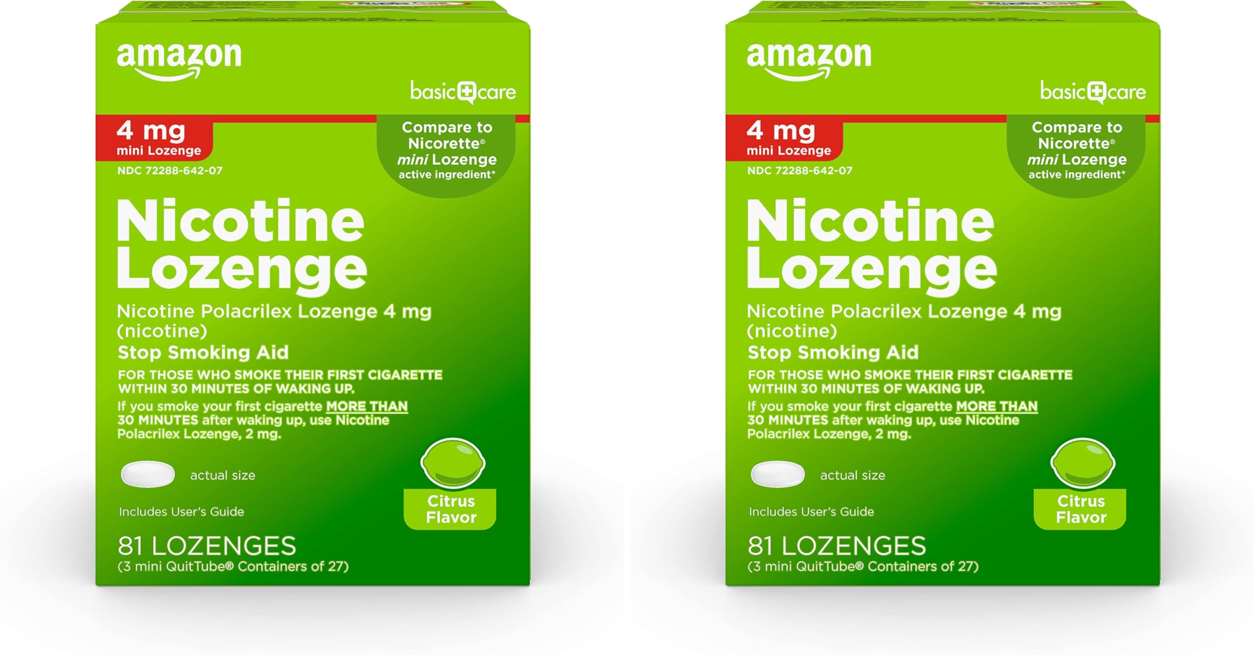 Amazon Basic Care Mini Nicotine Polacrilex Lozenge 4 mg, Citrus Flavor, Stop Smoking Aid, 81 Count (Pack of 2)