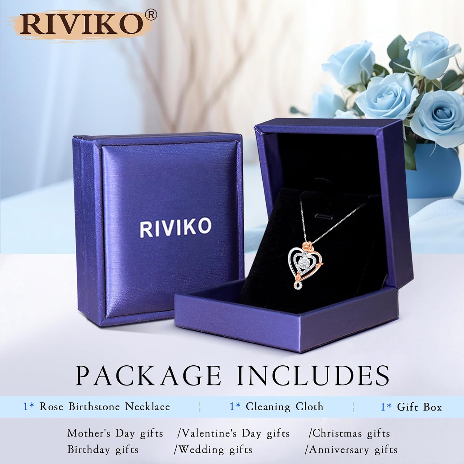 RIVIKO Infinity Heart Symbol Rose Birthstone Necklace for Women,925 Sterling Silver Heart Pendant Necklaces,Anniversary Valentines Jewelry Birthday Mothers Day Gifts for Mom Her Wife Women Girlfriend - Image 4