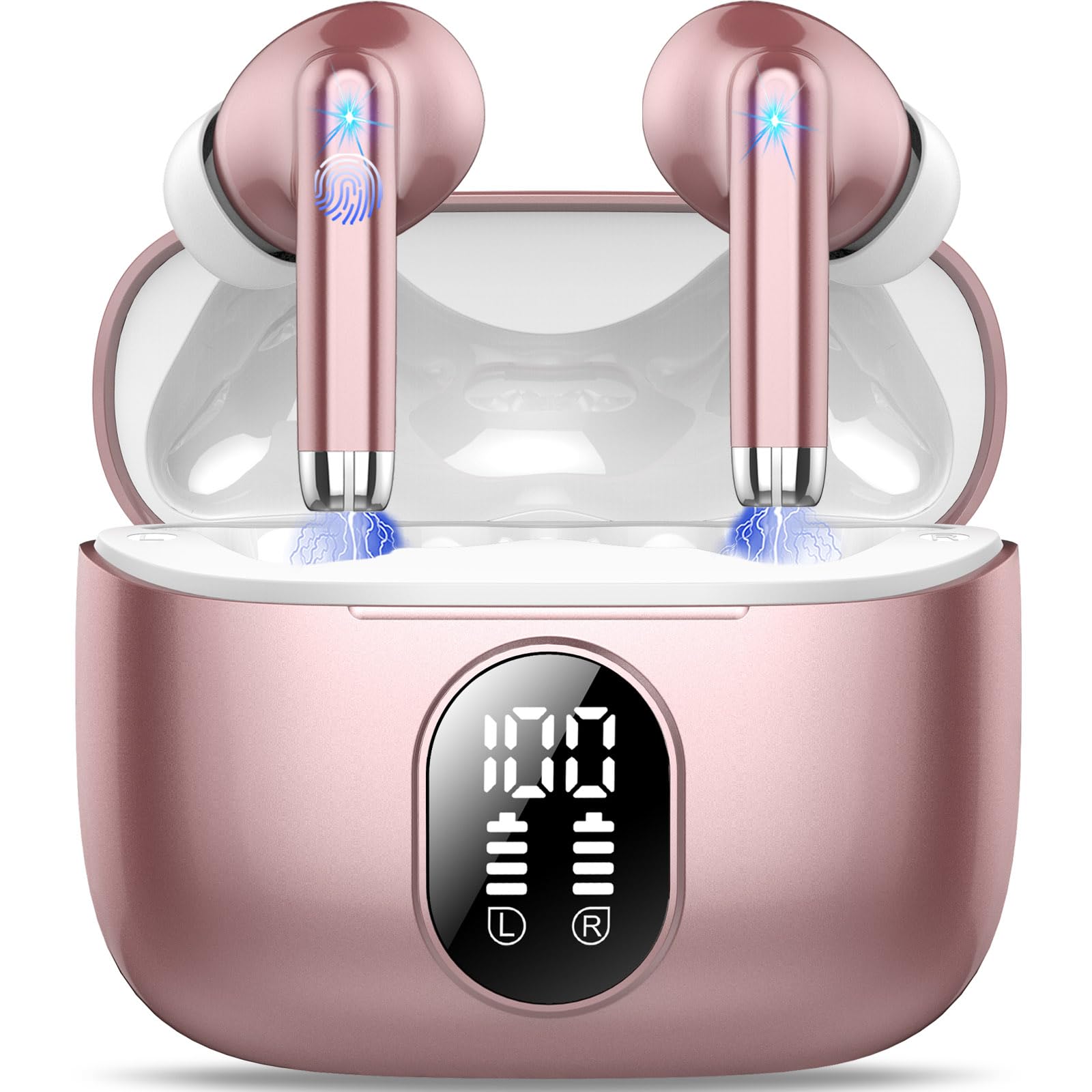 Cuffie Bluetooth, Auricolari Bluetooth 5.4 con 4 HD ENC Cancellazione Rumore Mic, 40 Ore Cuffie Wireless in Ear, Cuffiette Bluetooth con 3D HiFi Stereo, Cuffie Senza Fili IP7 Impermeabili/Display LED