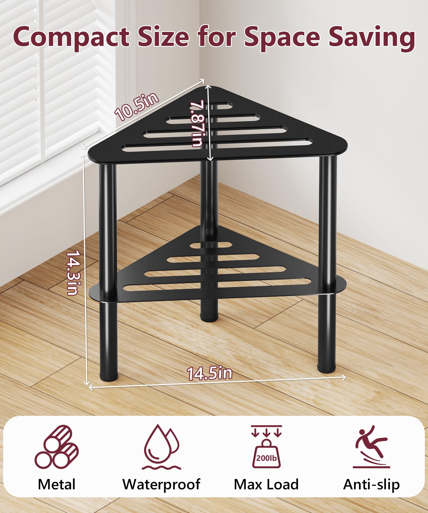 Taburete de ducha esquinero de metal, resistente al agua e inoxidable, banco de ducha de doble capa para colocar las piernas, taburete de baño, escalón de spa, taburete pequeño (luz negra)