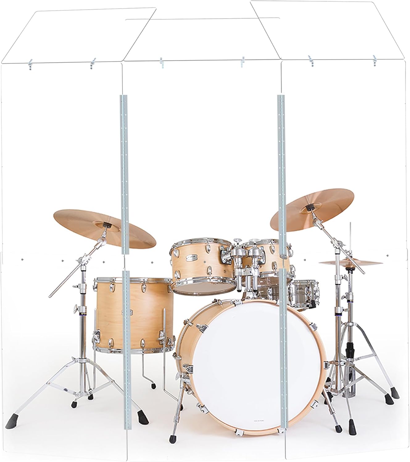 Drum Shield (3 panels with deflectors). Portable 3-Panel Acrylic Sound Barrier (2ftx5ft/6ft) w/Deflectors & Steel Hinges.