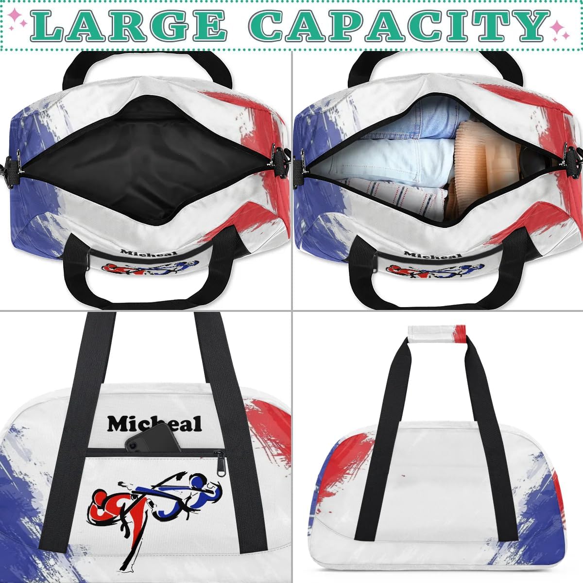Personalized Martial Art Bag Duffel Bag for Girls, Custom Taekwondo Karate Bag Overnight Bags for Travel Weekender Practice Battle(1)