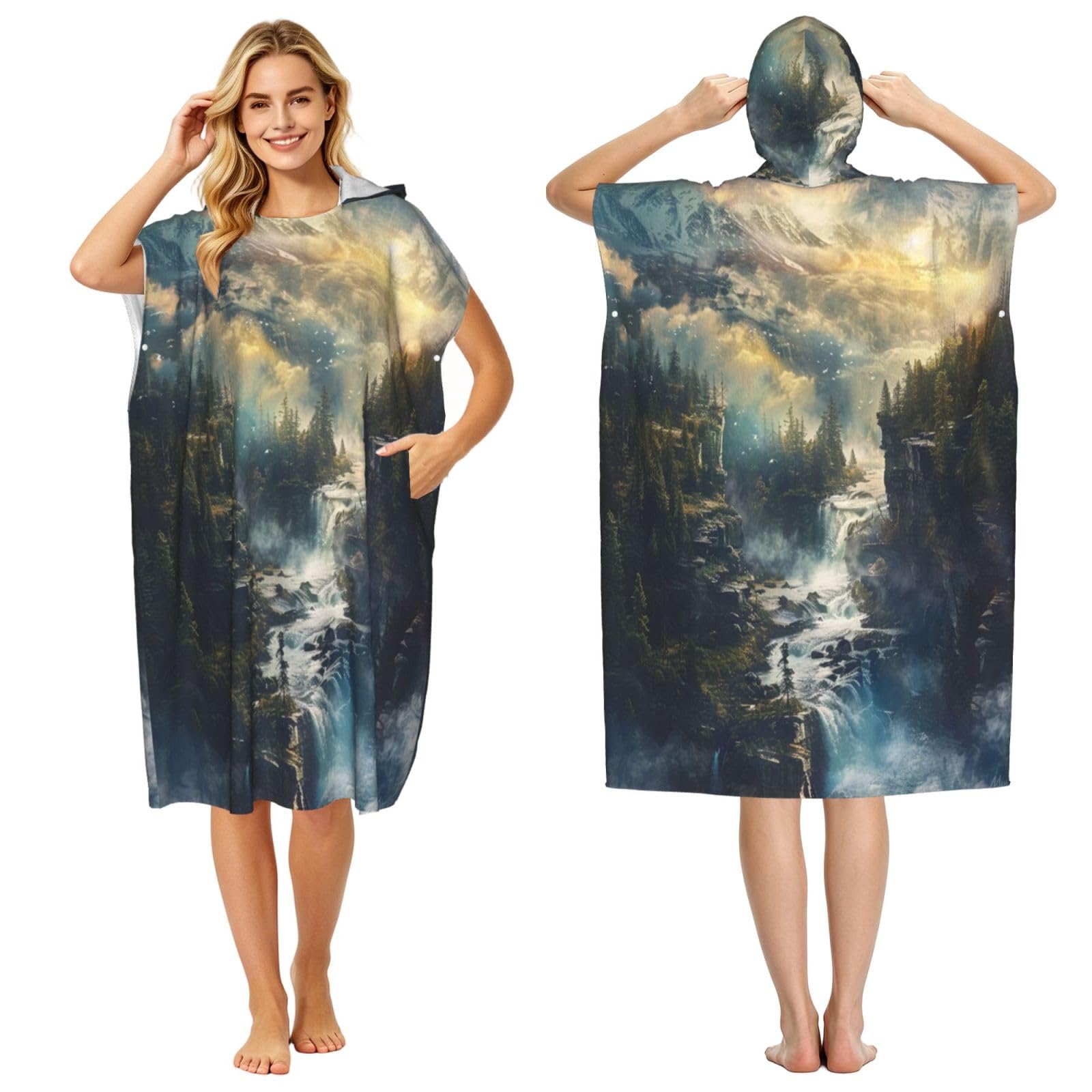 KLGRTJHK Rivers Flow Freely Adult Hooded Beach Poncho Towel 43"X35"