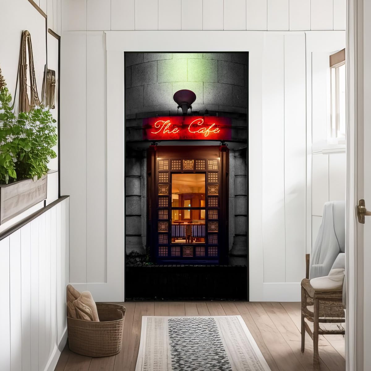RoyalWallSkins Peel and Stick Door Mural for Wall Door Fridge One Full Panel Decal Cover Vinyl Wrap 36" x 80" (The Cafe)