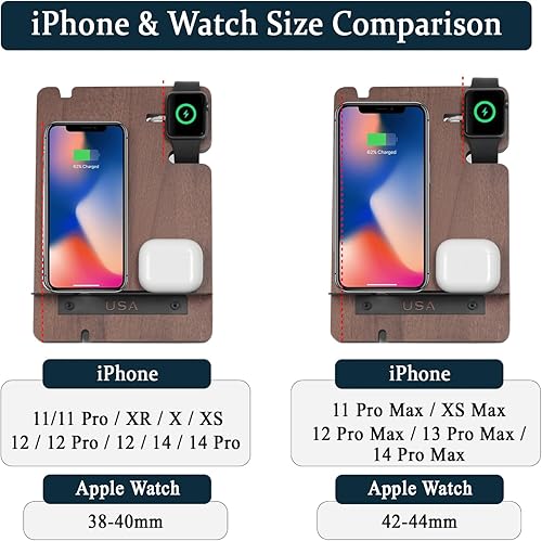 Miniatura 6 de J JACKCUBE DESIGN MK243B - Estación de carga de madera, soporte de carga para reloj de teléfono, soporte organizador de mesita de noche para