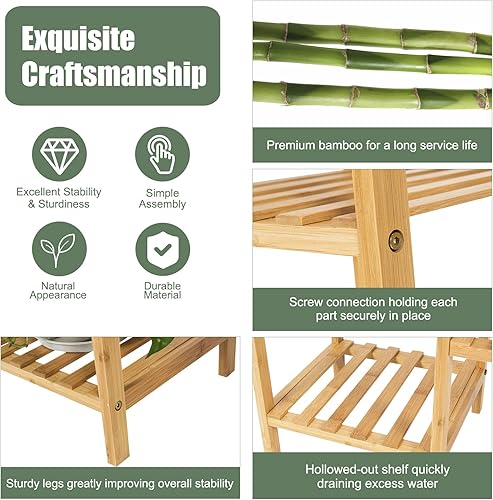 Miniatura 5 de Giantex Soporte de bambú de 9 niveles para plantas de interior, estante para plantas, soporte para macetas, organizador de almacenamiento, estante