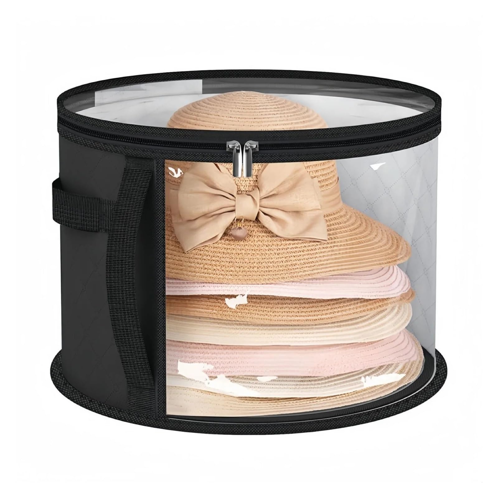 Cubo for Guardar Sombreros, Organizador de Ropa y Sombreros de Viaje, Bolsa Plegable de ala Redonda con asa y Ventana Transparente. para Dormitorio, Mudanza(Gray-2PCS)