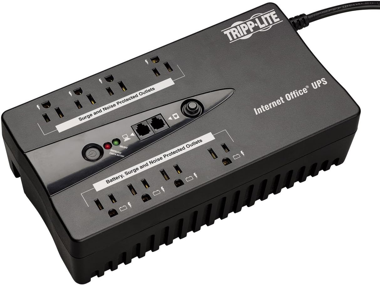 Tripp Lite INTERNET550SER 550VA 300W UPS Desktop Battery Back Up Compact 120V DB9 RJ11 PC, 8 Outlets,Black