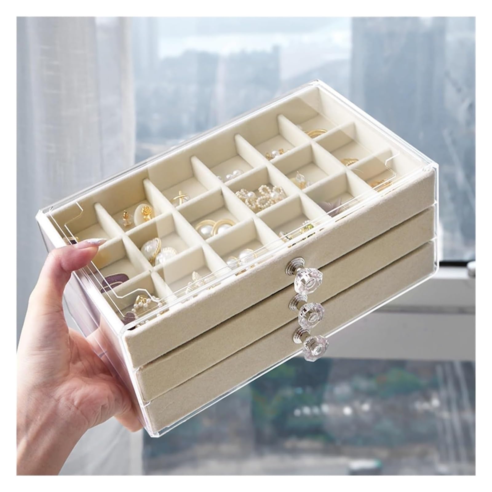 caja para guardar joyas, Pendientes multicapa, caja de almacenamiento anillos, estilo cajón, collar, pulsera, joyero(Gery 36)