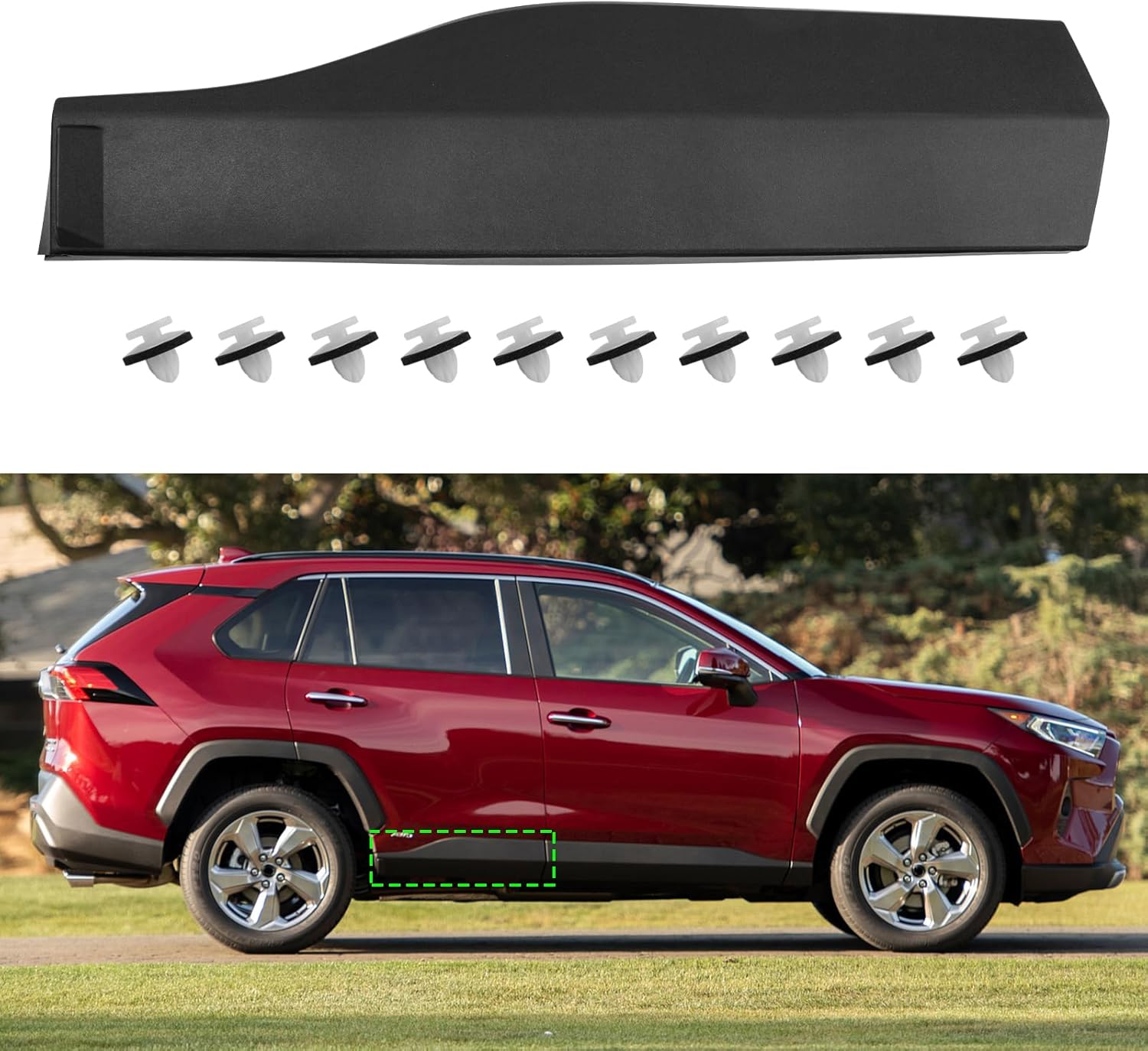 Compatible with Toyota Rav4 Door Lower Molding Trim 2019-2022,RAV4 Door Trim Molding Replacement W/Retainer Clips for Rear Right Passenger Side,Black,75077-0R100