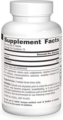 Miniatura 3 de Source Naturals L-Citrulina - Apoya la Recuperación del Ejercicio, Energía y Desintoxicación*, 1,000 mg - 30 Tabletas