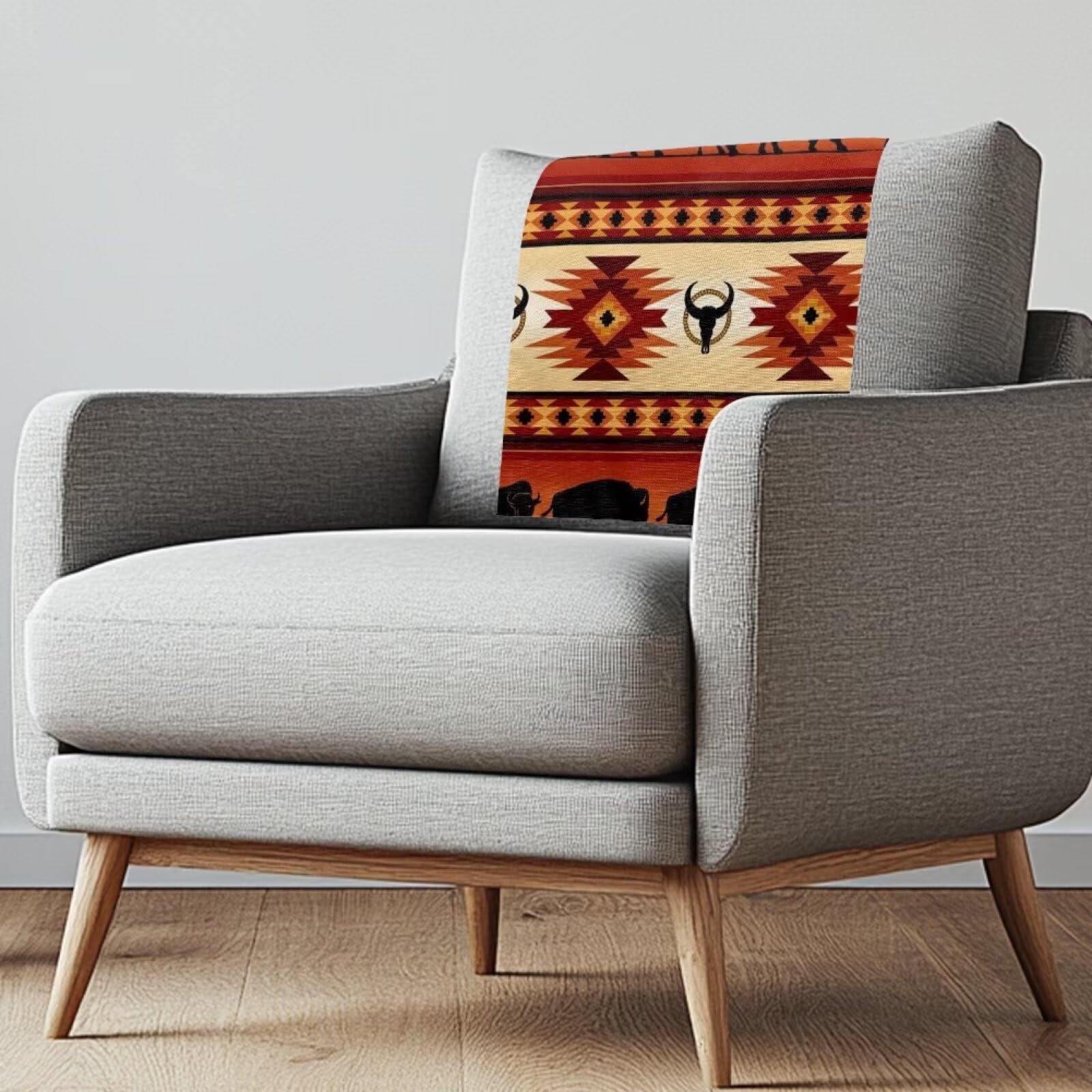 NETILGEN Native Cow Recliner Slipcovers Recline Headrest Cover Sofa Armchair Headrest Cover Lounge Chair Headrests Protector Covers 42x66.5 CM 3 Pack โ image 1