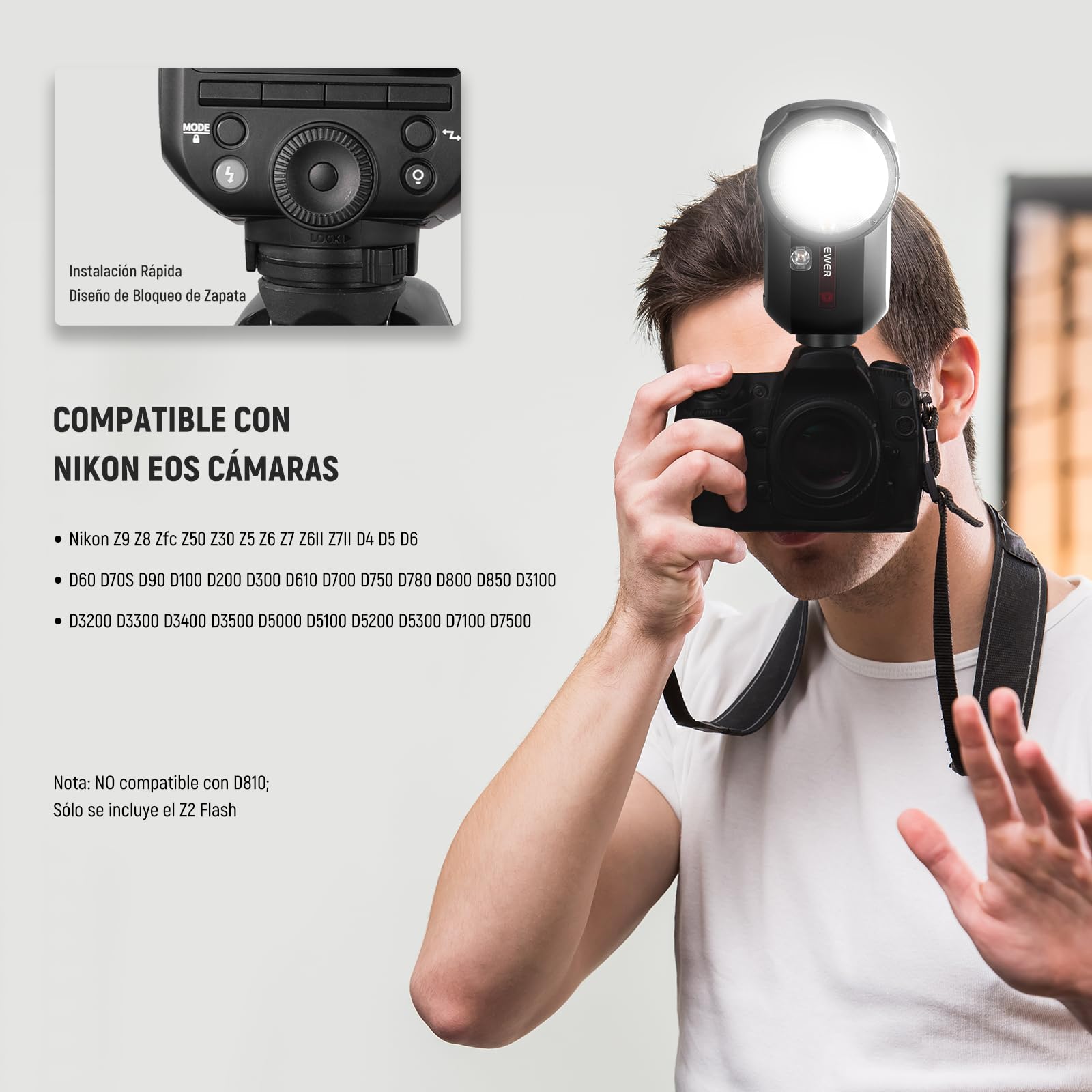 NEEWER Z2-N 2.4G TTL Flash Speedlite Cabeza Redonda Compatible con Nikon, 600 Flashes a Máx Potencia, 3000mAh, 76W 1/8000s HSS, 2 Lámparas Modelado, Difusor Luz, TTL/M Toggle Key para 2.4G Sistema Q