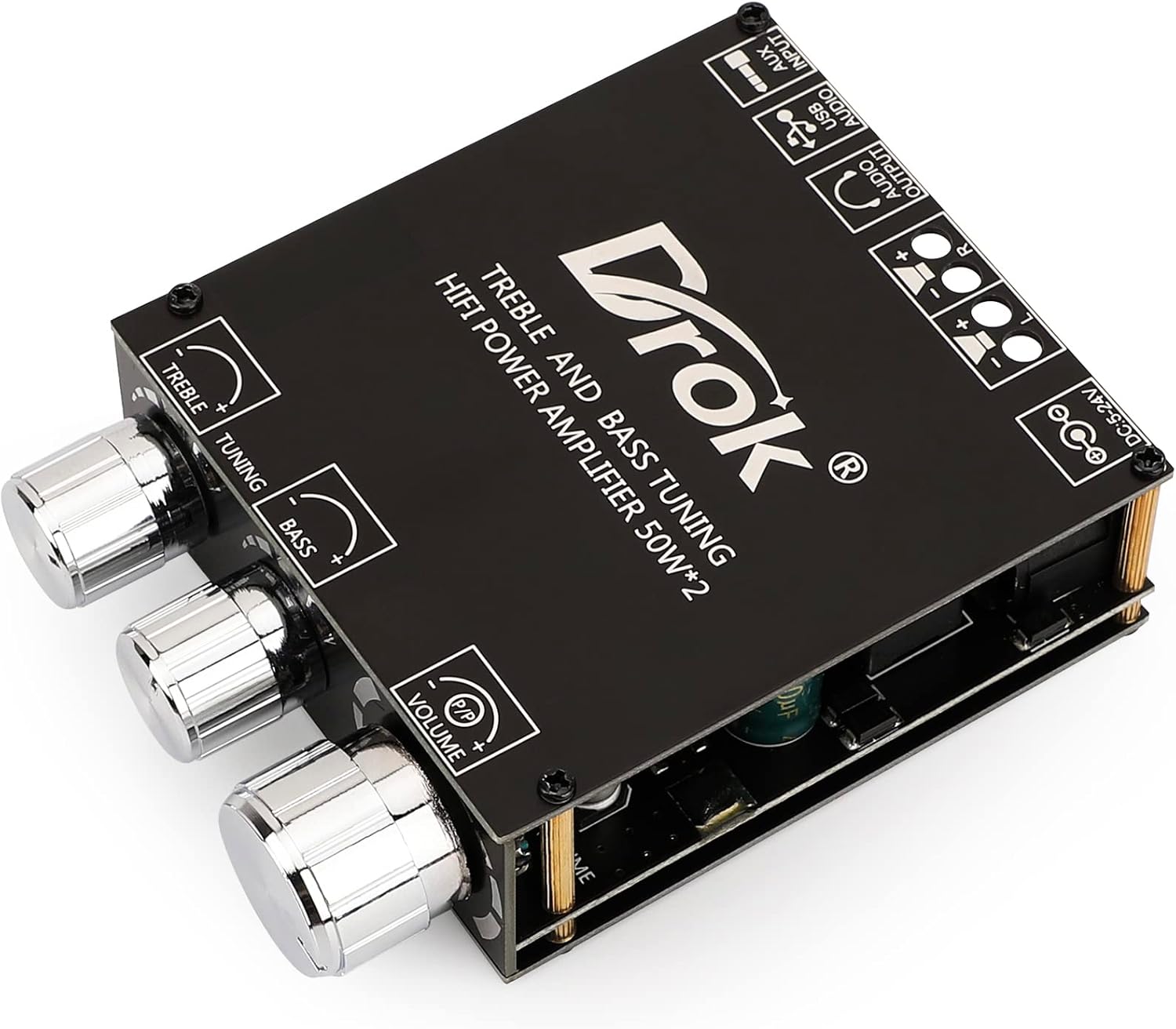 DROK 50W+50W Amplifier, Blue-Tooth 2.0 Channels HiFi Power Amplifier Board for 4-8Ω 200W Passive Speakers with 3.5mm Port Suitable for USB Sound Card : Electronics