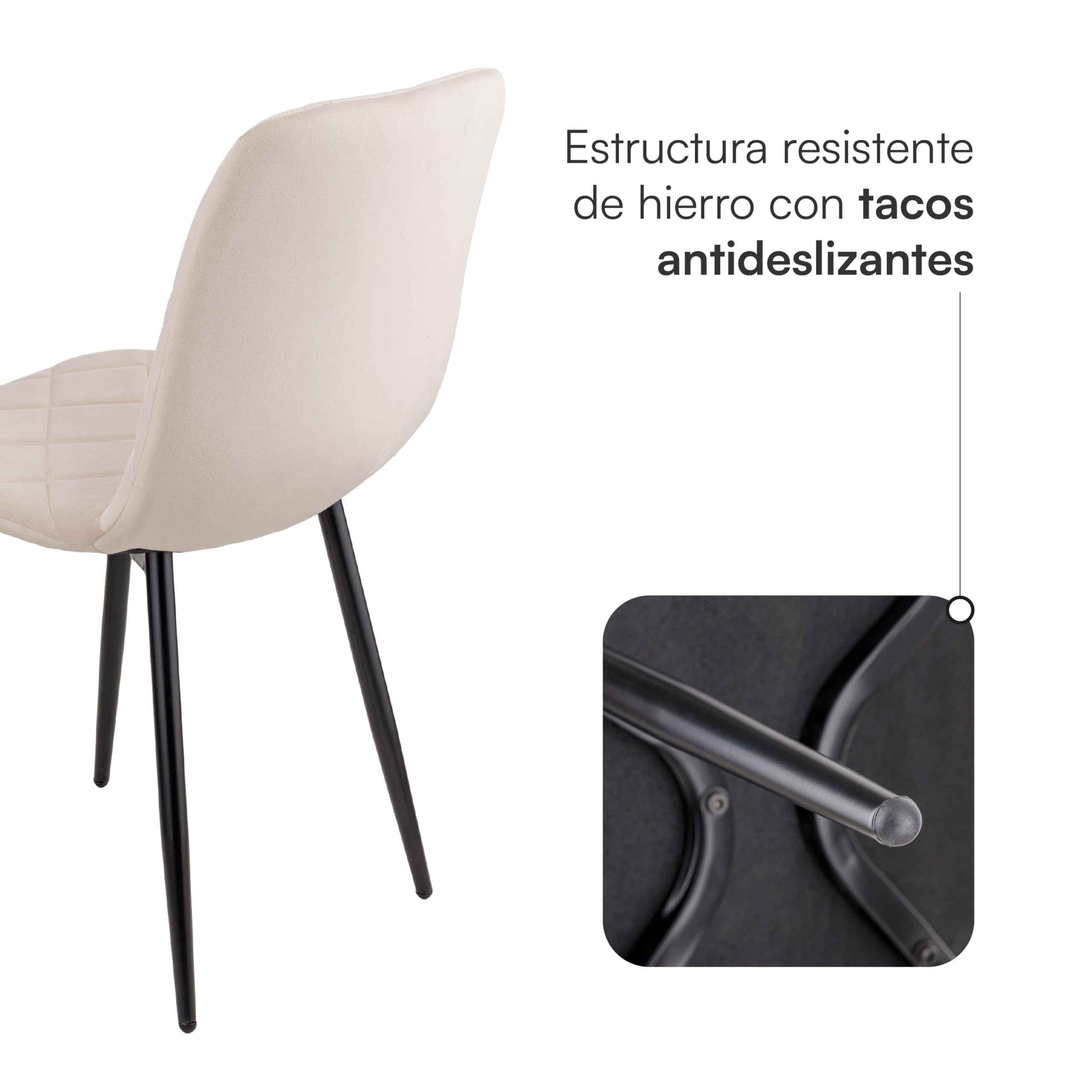 Baroni Home Set de 4 Sillas Modernas con Tapizado de Terciopelo y Patas de Hierro Negro, Sillón para Salón, Dormitorio, Comedor, 52x44x85 cm, Beige
