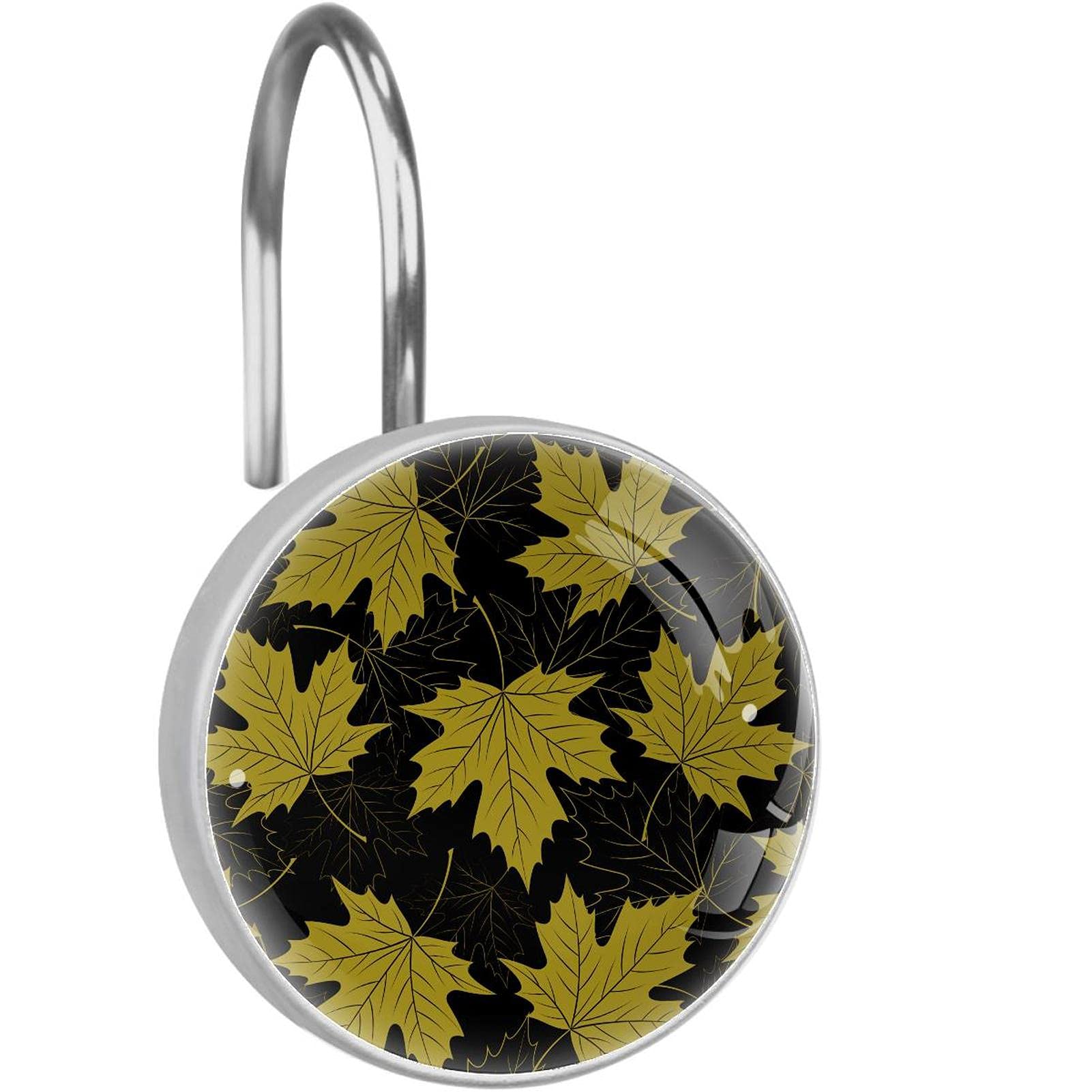 Crochets de rideau de douche en acier inoxydable durable à motif feuilles d'érable jaunes x12