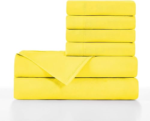 Juego de sábanas de 6 piezas  Luxury 2000 Bedding Series - Sábanas resistentes a las arrugas y la decoloración., Microfibra, Amarillo, Completo