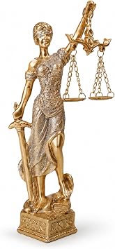 LOGOFUN Lady Justice Statue Gold Lawyer Office Home Decor | Antique Roman Greek resin sculpture with scales and sword, ideal for desk, bookshelf, or professional gift.