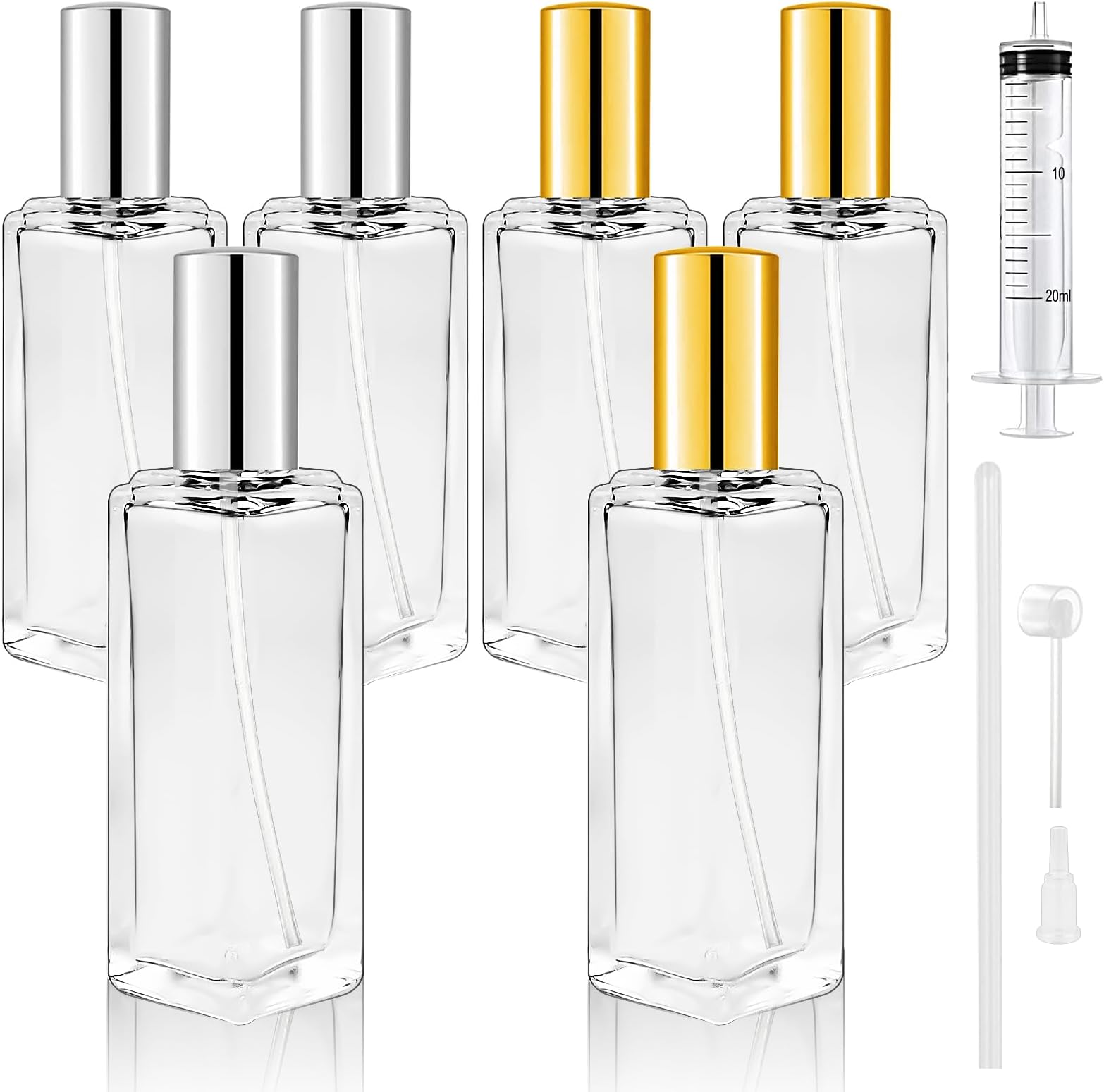 6Pcs 30ml Empty Glass Perfume Atomiser, Clear Glass Atomiser Spray Bottles, Refillable Spray Perfume Bottles Fine Mist Cosmetic Container for Travel and Daily Use