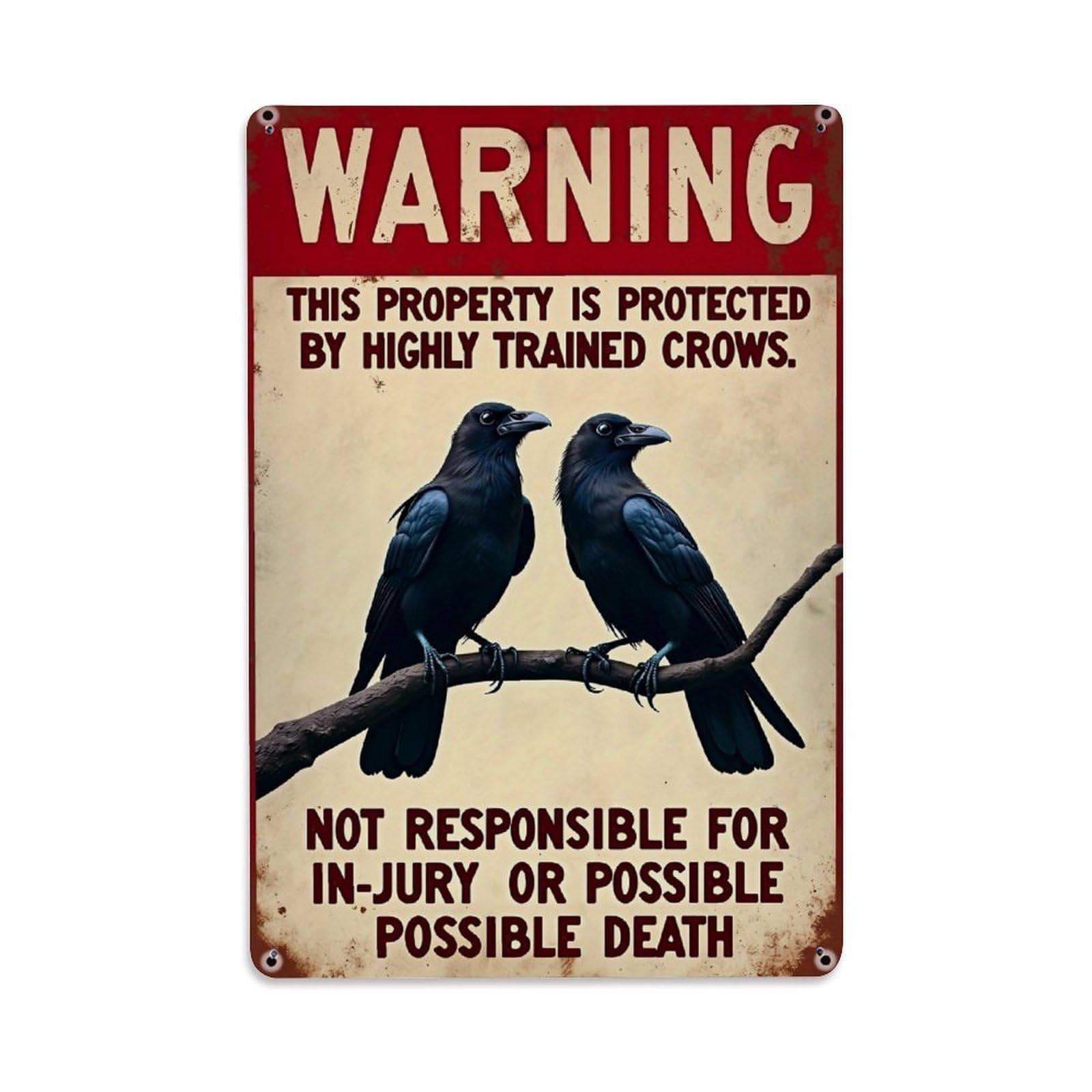 Jdyaojiesheng Vintage Warning Crows Property Protected Trained Tin Sign Retro Metal Wall Decor Metal Poster, Home Bar Garage Farmhouse Cafe Wall Art Decoration 8X12inches