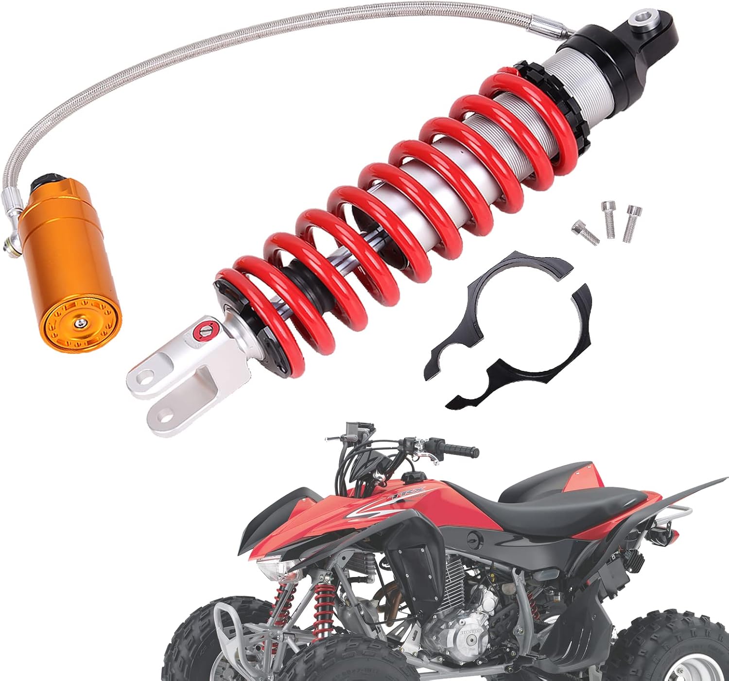 395mm Adjustable Rear Air Shocks Absorber Compatible with Honda Sportrax TRX400EX All Years, TRX450ER 2006-2014, TRX450R 2006-2012 Adjustable Preload, Compression Damping & Rebound