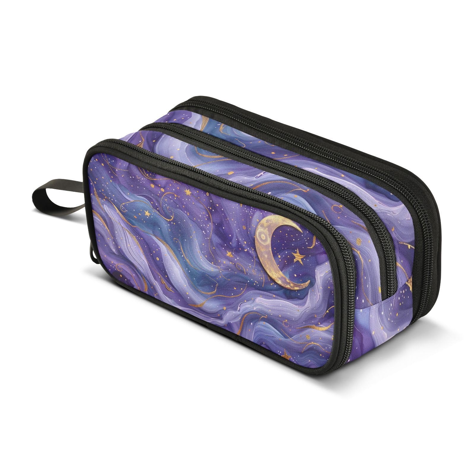 Mnsruu Swirl Purples Golden Stars Moon Pencil Case Large Capacity Pen Bag Girls Boys Pencil Pouch Stationery Organizer Holder Zipper Pen Case for School Office