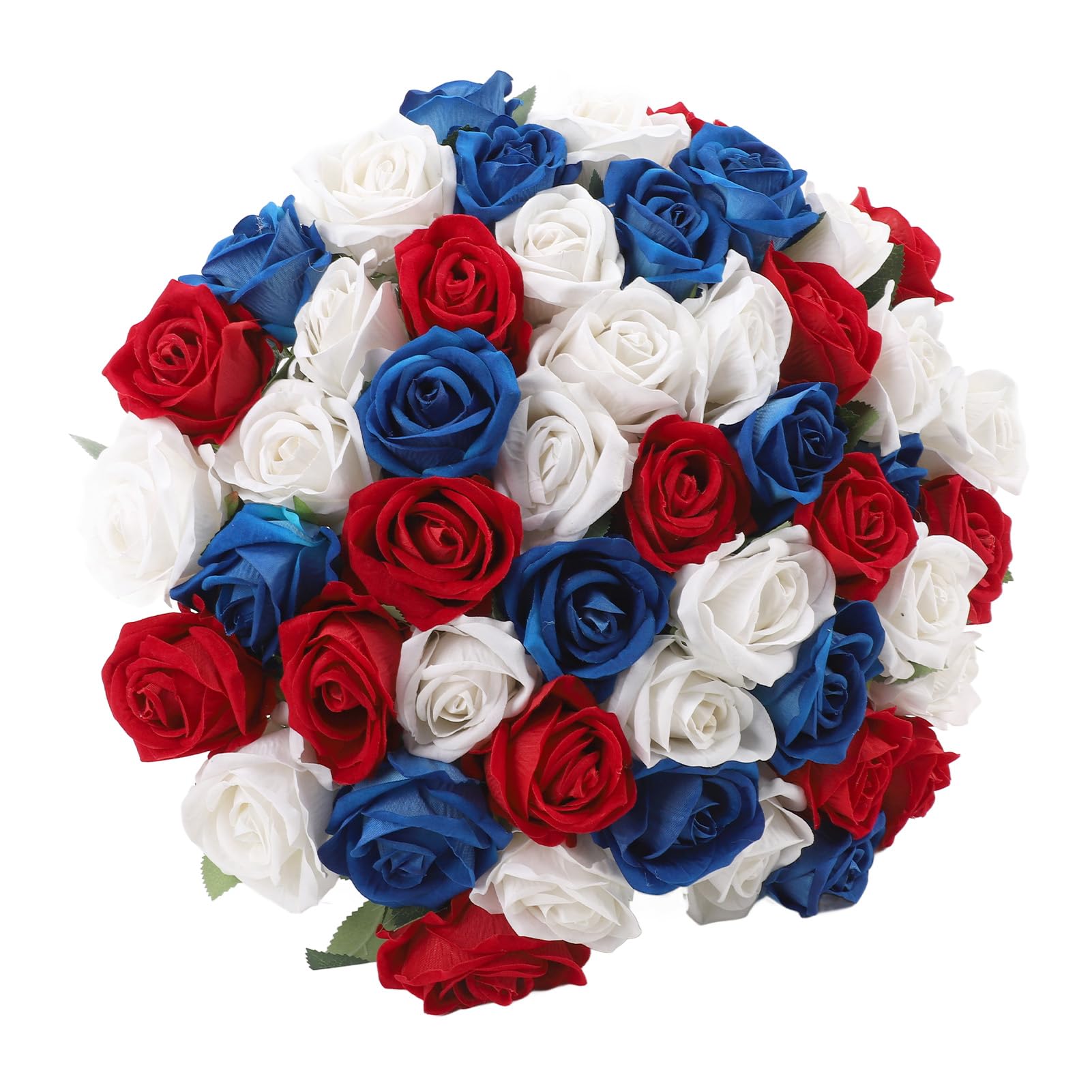 Luocute 50 Pièces Bouquet de Roses Artificielles Réalistes Rouge Bleu Blanc