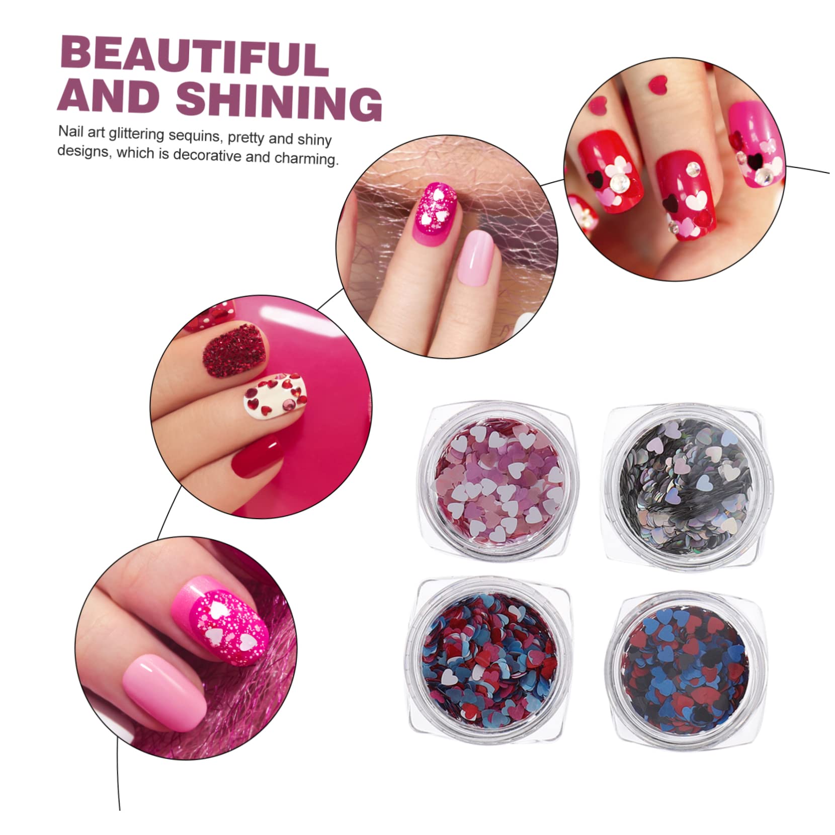 TOVINANNA Nail Art Decorations Love Heart Sequin Nail Stickers Pcs Set Glitter Manicure Stickers for DIY Party