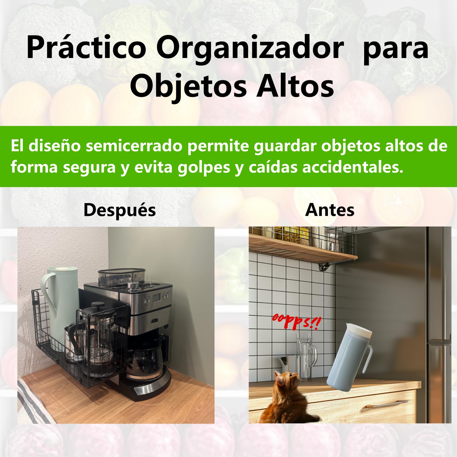 2 cestas magnéticas para frutas colgantes y especias, organizador de cocina, estantería de cocina, sin taladrar, cesta de frutas, frutas y verduras, estante magnético para frigorífico, color negro