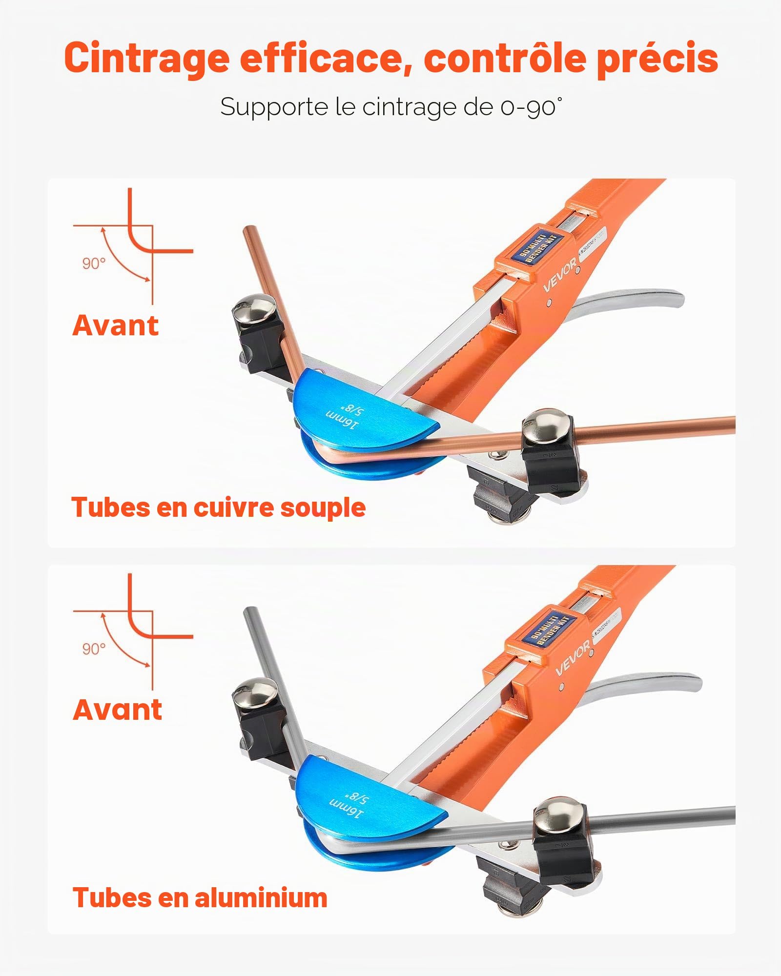 VEVOR Cintreuse Arbalète 6-22 mm Cintreuse Tube à Cliquet Manuelle Outil Cintrage Tube Cuivre Aluminium Compacte pour Réparation Climatisation Réfrigération, avec 7 Matrices Alliage Aluminium Couleur