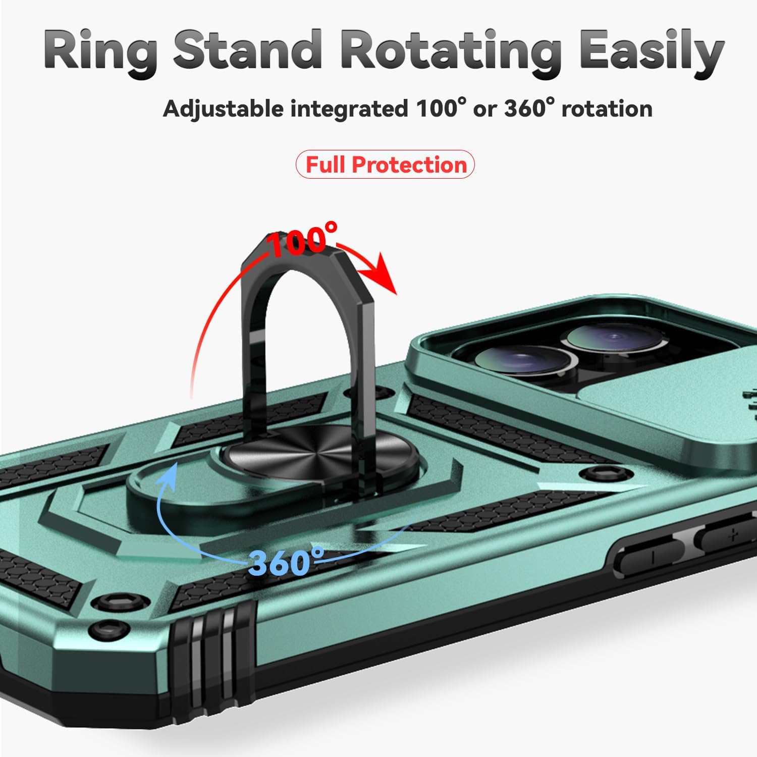 SunStory Phone Case for iPhone 16 Case with HD Screen Protector & Slide Camera Cover & Rotated Ring Kickstand, [Military-Grade] Phone Case for iPhone 16 6.1" (Green) - Image 7